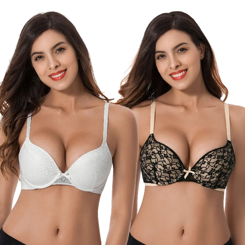 Women's Plus Size Perfect Shape Add 1 Cup Push Up Underwire Lace Bras Sexy Underwire Bra