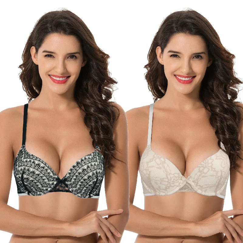 Women's Plus Size Perfect Shape Add 1 Cup Push Up Underwire Lace Bras Sporty Wireless Bra