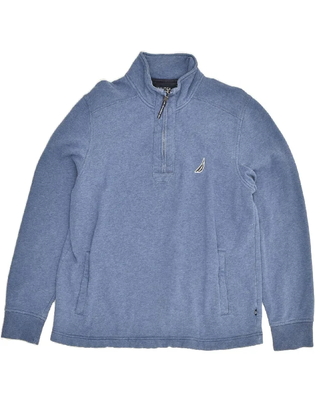NAUTICA Womens Zip Neck Sweatshirt Jumper UK 14 Medium Blue Cotton Hoodie with Hem Contrast Bold Stylish NAUTICA Womens Zip Neck Sweatshirt Jumper UK 14 Medium Blue Cotton Hoodie with Hem Contrast Bold Stylish