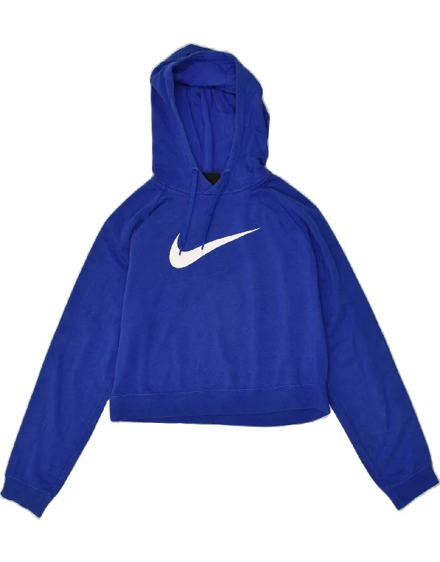NIKE Womens Crop Graphic Hoodie Jumper UK 14 Medium Blue Cotton Hoodie with Toggle Buttons Decorative Unique NIKE Womens Crop Graphic Hoodie Jumper UK 14 Medium Blue Cotton Hoodie with Toggle Buttons Decorative Unique