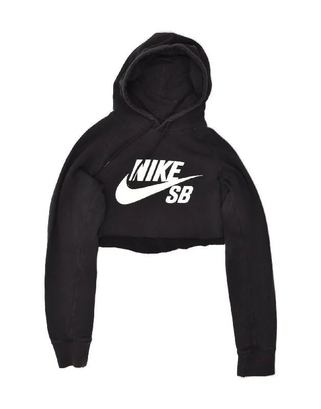 NIKE Womens Crop Hoodie Jumper UK 14 Medium Black Hoodie with Raglan Sleeves Sporty Comfortable NIKE Womens Crop Hoodie Jumper UK 14 Medium Black Hoodie with Raglan Sleeves Sporty Comfortable