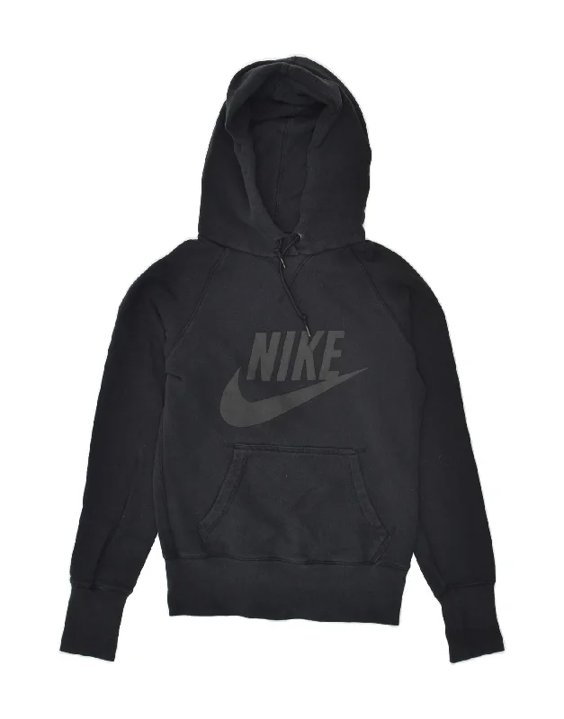 NIKE Womens Graphic Hoodie Jumper UK 10 Small Black Cotton Hoodie with Double Zipper Versatile Adjustable NIKE Womens Graphic Hoodie Jumper UK 10 Small Black Cotton Hoodie with Double Zipper Versatile Adjustable