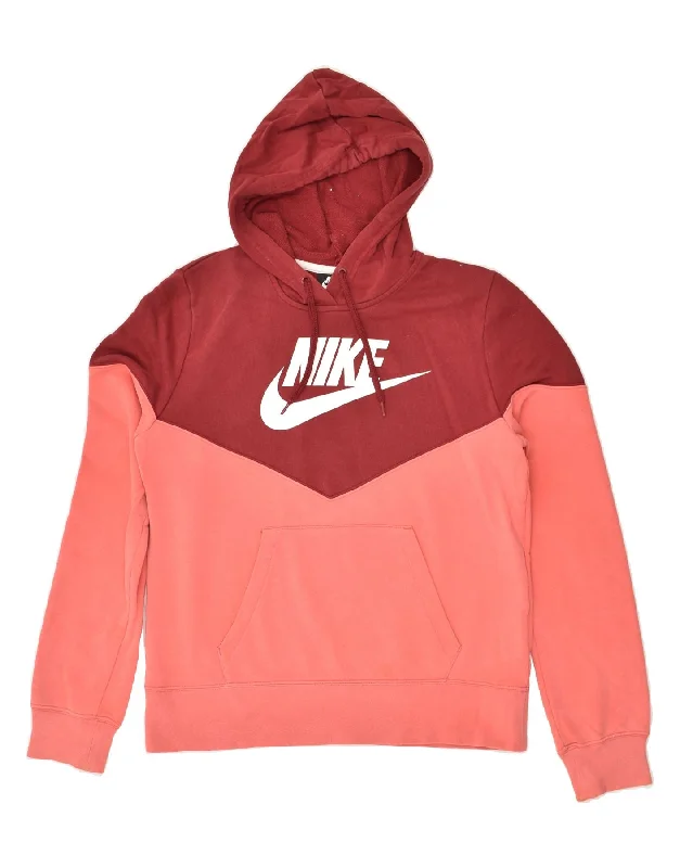NIKE Womens Graphic Hoodie Jumper UK 14 Medium Pink Colourblock Cotton Hoodie with Relaxed Fit Easy Casual NIKE Womens Graphic Hoodie Jumper UK 14 Medium Pink Colourblock Cotton Hoodie with Relaxed Fit Easy Casual