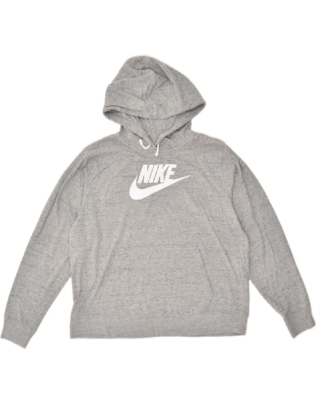 NIKE Womens Graphic Hoodie Jumper UK 16 Large Grey Cotton Hoodie with Ribbed Hem Stretchable Secure NIKE Womens Graphic Hoodie Jumper UK 16 Large Grey Cotton Hoodie with Ribbed Hem Stretchable Secure