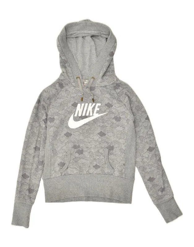 NIKE Womens Graphic Hoodie Jumper UK 6/8 Small Grey Hoodie with Rolled Sleeves Casual Relaxed NIKE Womens Graphic Hoodie Jumper UK 6/8 Small Grey Hoodie with Rolled Sleeves Casual Relaxed