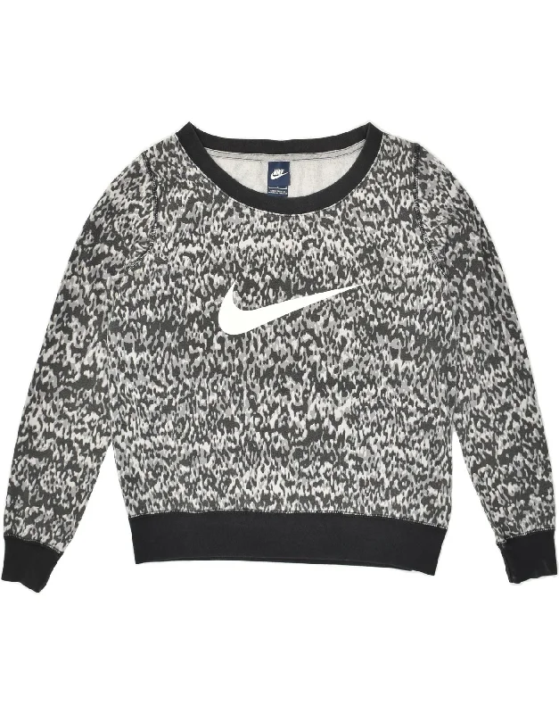 NIKE Womens Graphic Sweatshirt Jumper UK 16 Large Grey Flecked Hoodie with Hem Raw Edge Edgy Unfinished NIKE Womens Graphic Sweatshirt Jumper UK 16 Large Grey Flecked Hoodie with Hem Raw Edge Edgy Unfinished