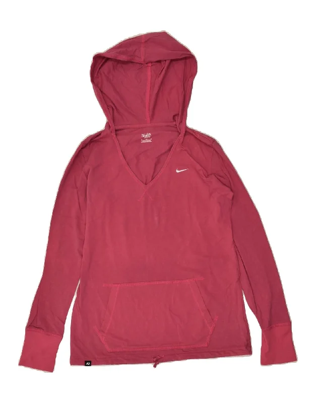 NIKE Womens Hoodie Jumper UK 12 Medium Burgundy Hoodie with Hem Raw Edge Edgy Unfinished NIKE Womens Hoodie Jumper UK 12 Medium Burgundy Hoodie with Hem Raw Edge Edgy Unfinished