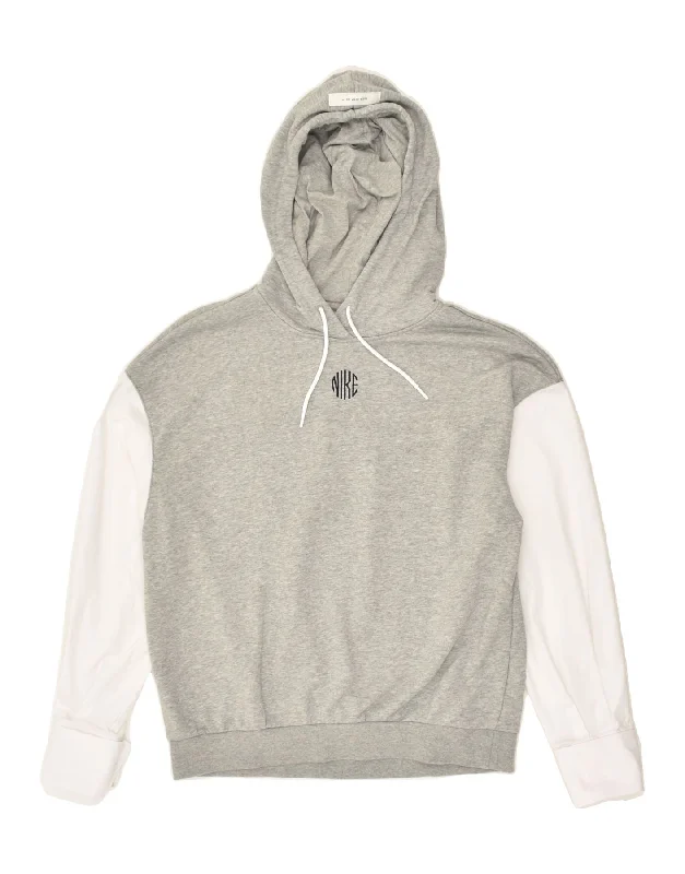 NIKE Womens Oversized Hoodie Jumper UK 6 XS Grey Colourblock Cotton Hoodie with Belted Waist Structured Tailored NIKE Womens Oversized Hoodie Jumper UK 6 XS Grey Colourblock Cotton Hoodie with Belted Waist Structured Tailored