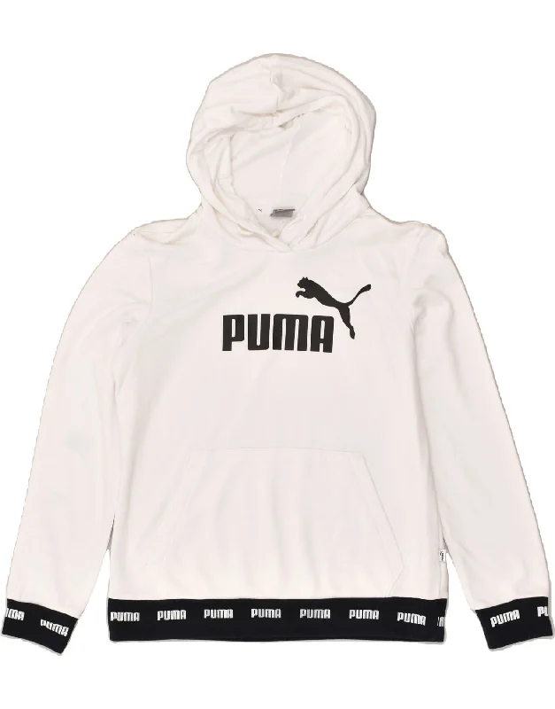 PUMA Womens Graphic Hoodie Jumper UK 12 Medium White Cotton Hooded Sweatshirt Casual Wear Street Style PUMA Womens Graphic Hoodie Jumper UK 12 Medium White Cotton Hooded Sweatshirt Casual Wear Street Style