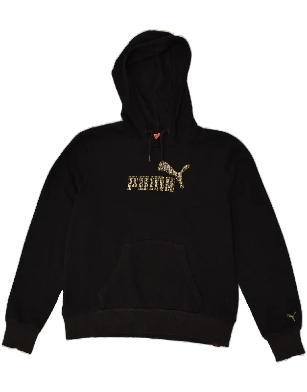 PUMA Womens Graphic Hoodie Jumper UK 16 Large Black Cotton Hoodie with Full-Zip Functional Layering PUMA Womens Graphic Hoodie Jumper UK 16 Large Black Cotton Hoodie with Full-Zip Functional Layering