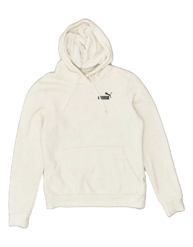 PUMA Womens Hoodie Jumper UK 10 Small Off White Cotton Hoodie with Drawstring Waist Adjustable Fitted PUMA Womens Hoodie Jumper UK 10 Small Off White Cotton Hoodie with Drawstring Waist Adjustable Fitted