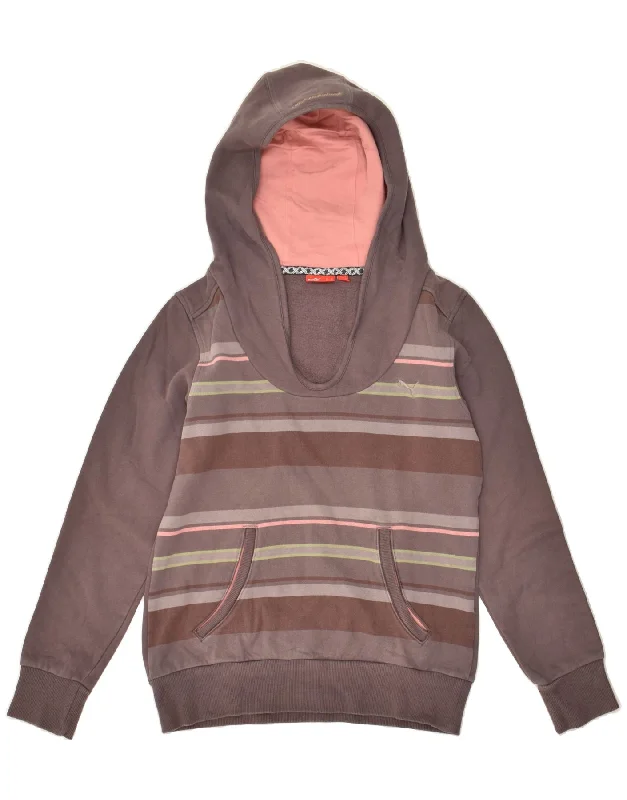PUMA Womens Hoodie Jumper UK 12 Medium Brown Striped Cotton Hoodie with Raglan Sleeves Sporty Comfortable PUMA Womens Hoodie Jumper UK 12 Medium Brown Striped Cotton Hoodie with Raglan Sleeves Sporty Comfortable