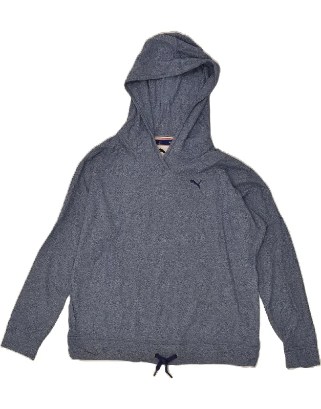 PUMA Womens Hoodie Jumper UK 14 Large Navy Blue Flecked Hoodie with Elastic Cuffs Stretchable Comfortable PUMA Womens Hoodie Jumper UK 14 Large Navy Blue Flecked Hoodie with Elastic Cuffs Stretchable Comfortable