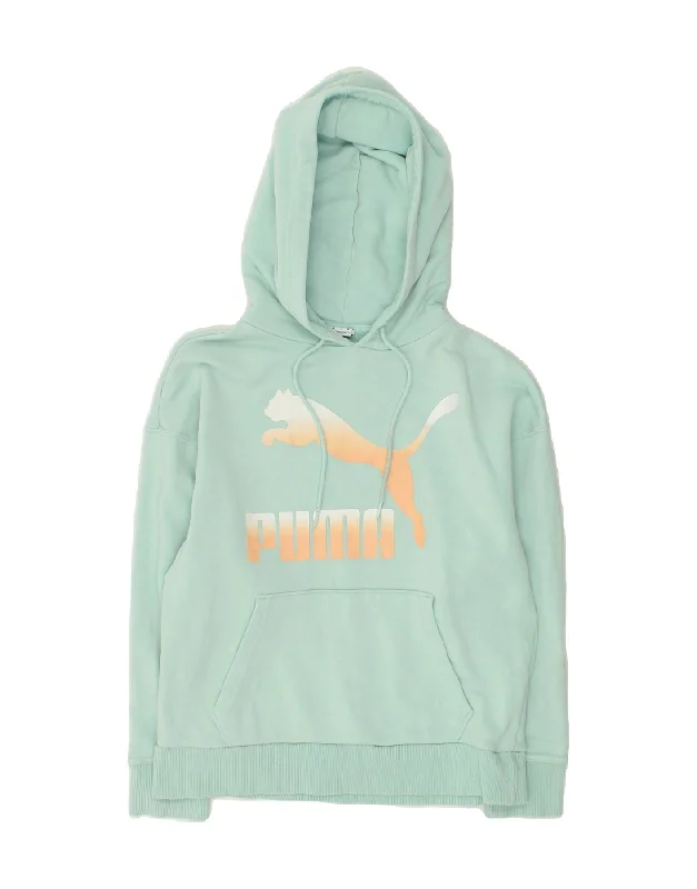 PUMA Womens Loose Fit Graphic Hoodie Jumper UK 6 XS Green Cotton Hoodie with Hood Adjustable Protection PUMA Womens Loose Fit Graphic Hoodie Jumper UK 6 XS Green Cotton Hoodie with Hood Adjustable Protection