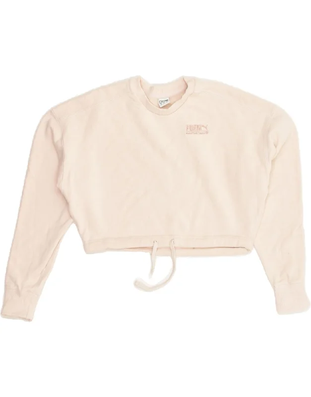 PUMA Womens Oversized Crop Sweatshirt Jumper UK 6 XS Pink Cotton Hoodie with Hem Detail Decorative Unique PUMA Womens Oversized Crop Sweatshirt Jumper UK 6 XS Pink Cotton Hoodie with Hem Detail Decorative Unique