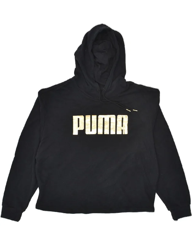 PUMA Womens Oversized Graphic Hoodie Jumper UK 18 XL Black Cotton Hoodie with Exposed Zipper Edgy Industrial PUMA Womens Oversized Graphic Hoodie Jumper UK 18 XL Black Cotton Hoodie with Exposed Zipper Edgy Industrial