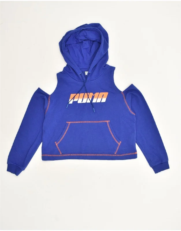 PUMA Womens Oversized Graphic Hoodie Jumper UK 6 XS Blue Cotton Hoodie with Hem Elastic Stretchable Comfortable PUMA Womens Oversized Graphic Hoodie Jumper UK 6 XS Blue Cotton Hoodie with Hem Elastic Stretchable Comfortable