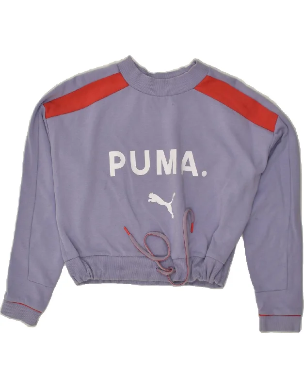 PUMA Womens Oversized Graphic Sweatshirt Jumper UK 6 XS Purple Cotton Hoodie with Neon Bright Vibrant PUMA Womens Oversized Graphic Sweatshirt Jumper UK 6 XS Purple Cotton Hoodie with Neon Bright Vibrant