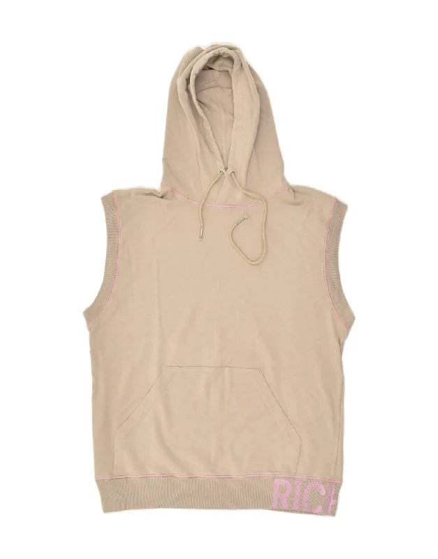 RICHMOND Womens Sleeveless Hoodie Jumper UK 14 Medium Beige Cotton Hoodie with Belted Waist Structured Tailored RICHMOND Womens Sleeveless Hoodie Jumper UK 14 Medium Beige Cotton Hoodie with Belted Waist Structured Tailored
