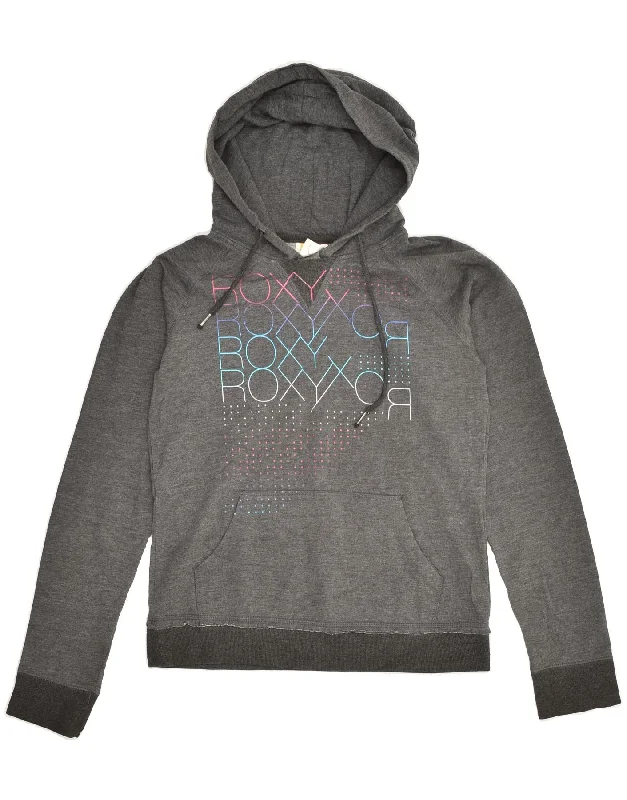 ROXY Womens Graphic Hoodie Jumper UK 14 Medium Grey Cotton Hoodie with Typography Text Message ROXY Womens Graphic Hoodie Jumper UK 14 Medium Grey Cotton Hoodie with Typography Text Message