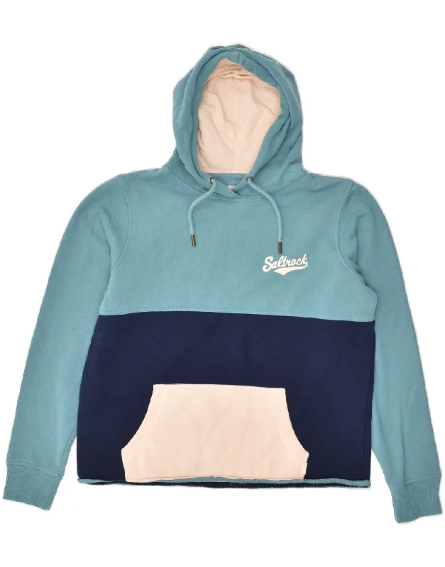 SALTROCK Womens Hoodie Jumper US 10 Large Blue Colourblock Hoodie with Color Block Contrast Stylish SALTROCK Womens Hoodie Jumper US 10 Large Blue Colourblock Hoodie with Color Block Contrast Stylish