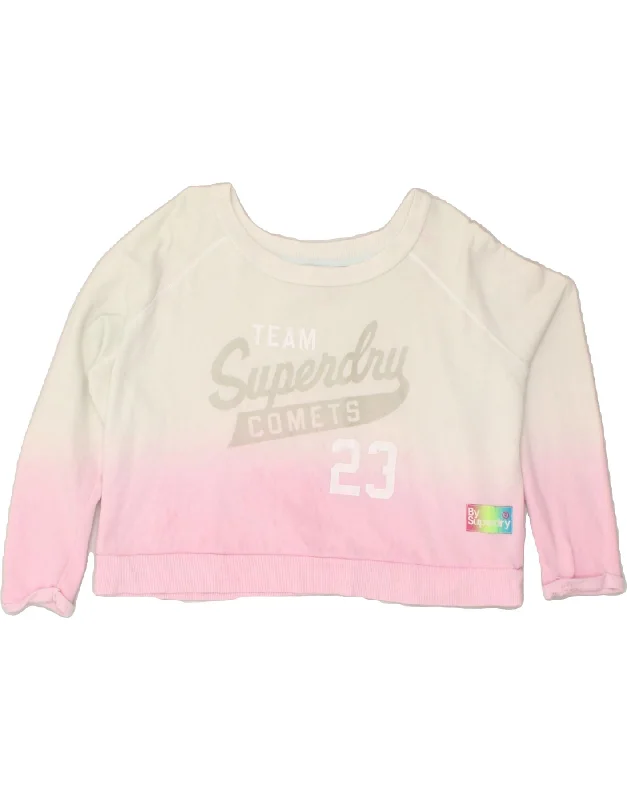 SUPERDRY Womens Crop Graphic Sweatshirt Jumper UK 6 XS White Colourblock Hoodie with Longline Fit Extended Stylish SUPERDRY Womens Crop Graphic Sweatshirt Jumper UK 6 XS White Colourblock Hoodie with Longline Fit Extended Stylish