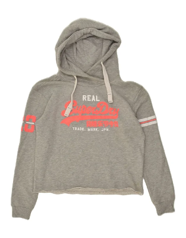 SUPERDRY Womens Graphic Hoodie Jumper UK 10 Small Grey Cotton Hoodie with Neon Bright Vibrant SUPERDRY Womens Graphic Hoodie Jumper UK 10 Small Grey Cotton Hoodie with Neon Bright Vibrant