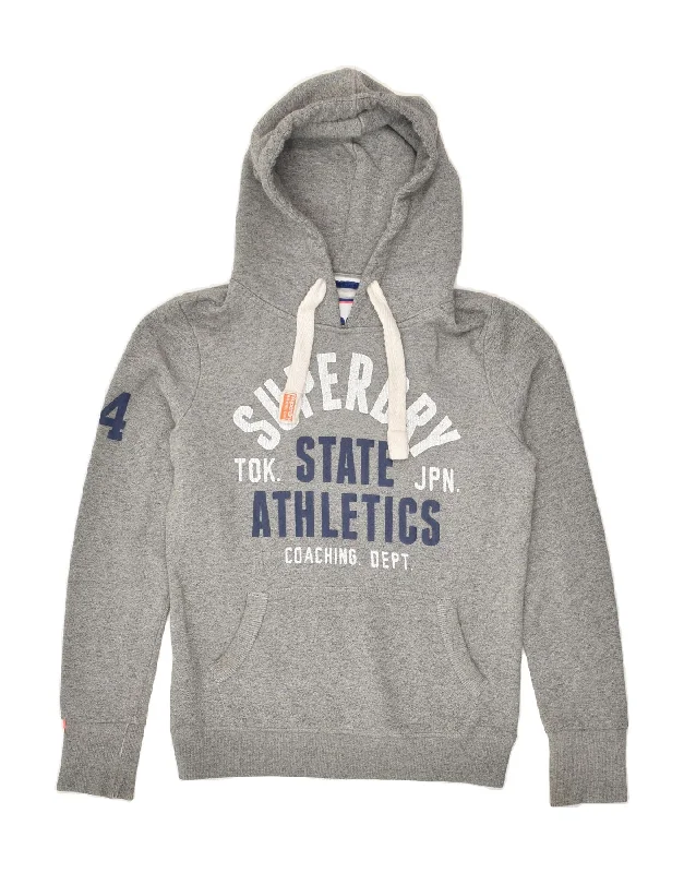SUPERDRY Womens Graphic Hoodie Jumper UK 10 Small Grey Cotton Hoodie with Mesh Breathable Sporty SUPERDRY Womens Graphic Hoodie Jumper UK 10 Small Grey Cotton Hoodie with Mesh Breathable Sporty