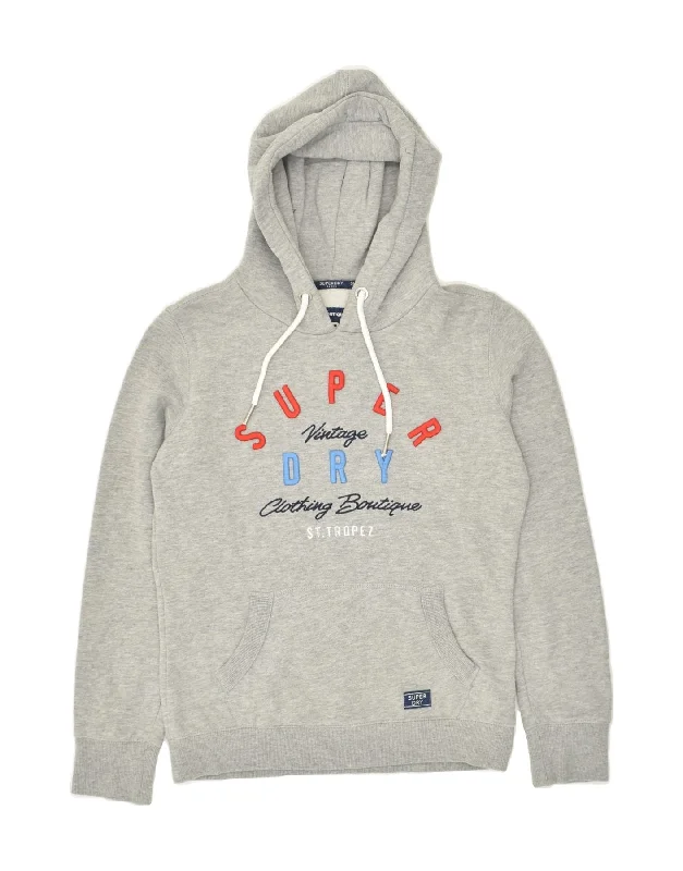 SUPERDRY Womens Graphic Hoodie Jumper UK 10 Small Grey Cotton Hoodie with Embroidery Detailed Premium SUPERDRY Womens Graphic Hoodie Jumper UK 10 Small Grey Cotton Hoodie with Embroidery Detailed Premium