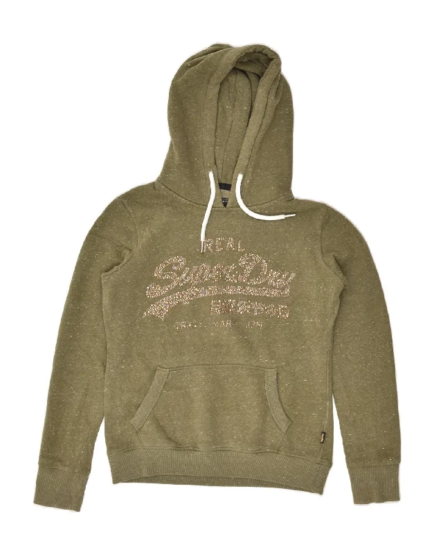 SUPERDRY Womens Graphic Hoodie Jumper UK 10 Small Khaki Cotton Hoodie with Hem Ribbing Snug Secure SUPERDRY Womens Graphic Hoodie Jumper UK 10 Small Khaki Cotton Hoodie with Hem Ribbing Snug Secure