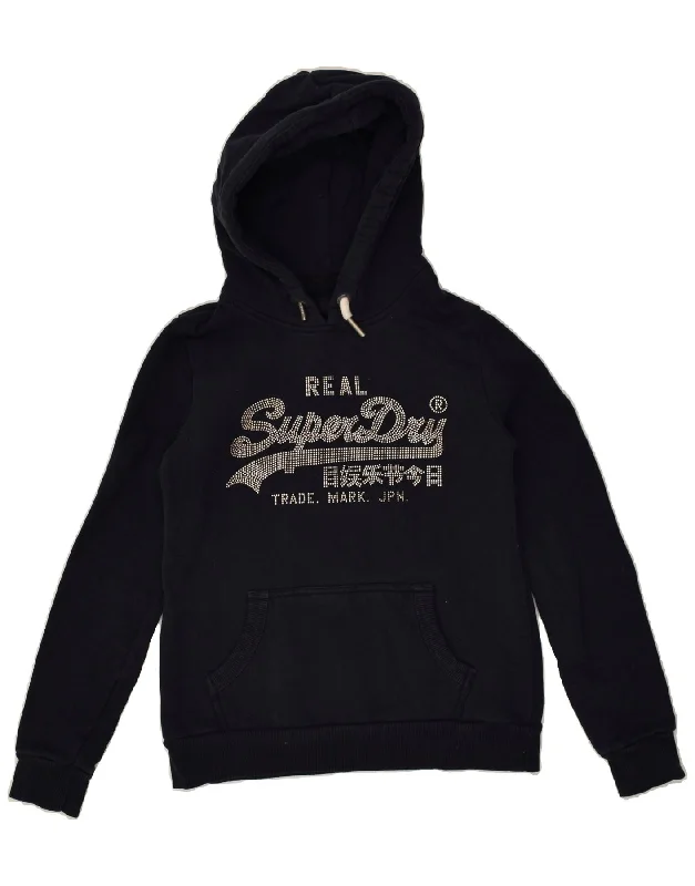 SUPERDRY Womens Graphic Hoodie Jumper UK 10 Small Navy Blue Cotton Hoodie with Hem Ribbing Snug Secure SUPERDRY Womens Graphic Hoodie Jumper UK 10 Small Navy Blue Cotton Hoodie with Hem Ribbing Snug Secure
