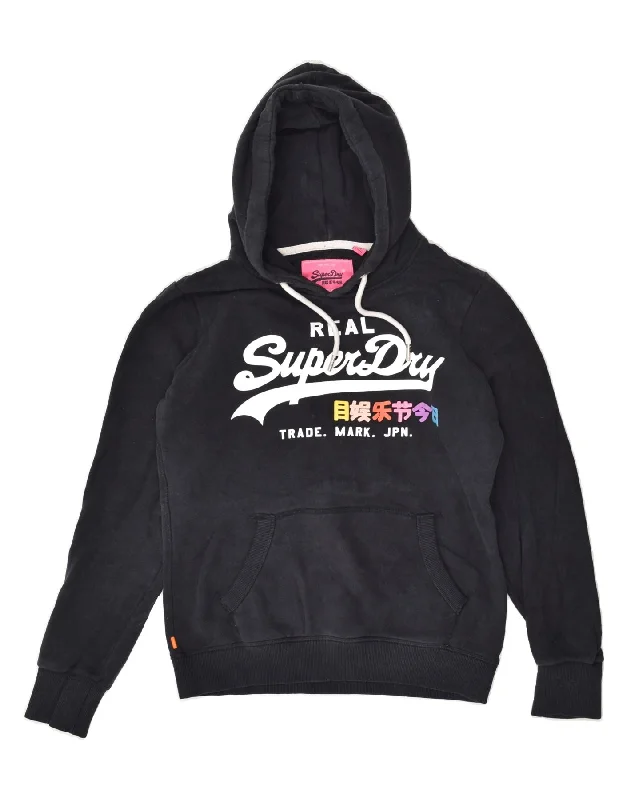 SUPERDRY Womens Graphic Hoodie Jumper UK 12 Medium Black Cotton Hoodie with Back Slit Movement Comfort SUPERDRY Womens Graphic Hoodie Jumper UK 12 Medium Black Cotton Hoodie with Back Slit Movement Comfort