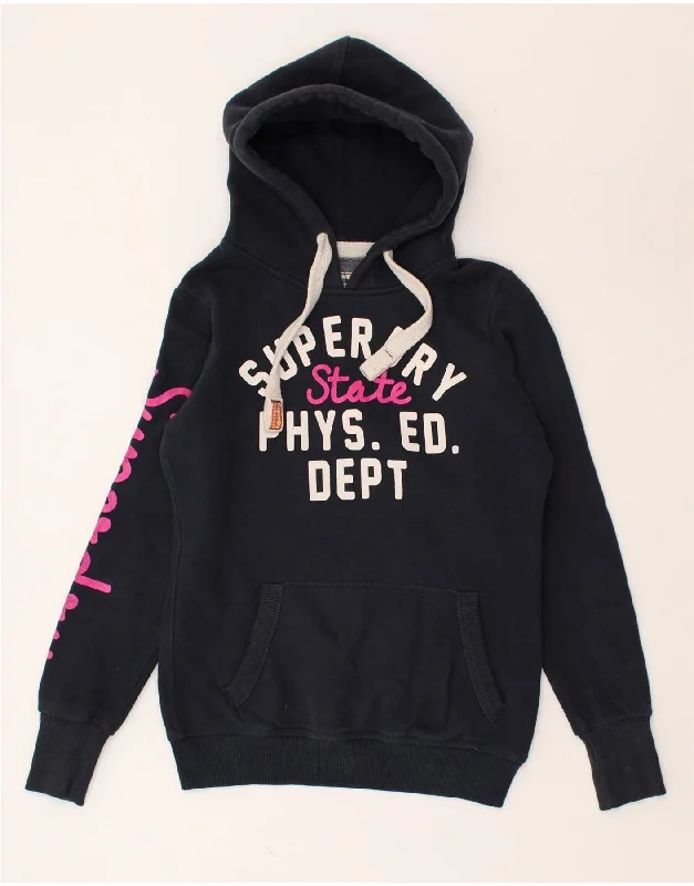 SUPERDRY Womens Graphic Hoodie Jumper UK 12 Medium Navy Blue Cotton Hoodie with Pastel Soft Subtle SUPERDRY Womens Graphic Hoodie Jumper UK 12 Medium Navy Blue Cotton Hoodie with Pastel Soft Subtle
