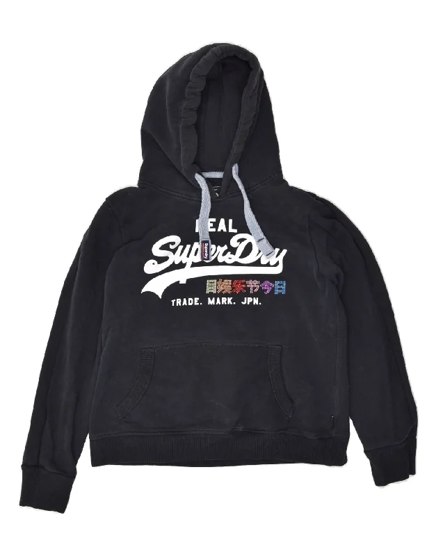 SUPERDRY Womens Graphic Hoodie Jumper UK 14 Large Navy Blue Cotton Hoodie with Hem Drawcord Adjustable Customizable SUPERDRY Womens Graphic Hoodie Jumper UK 14 Large Navy Blue Cotton Hoodie with Hem Drawcord Adjustable Customizable