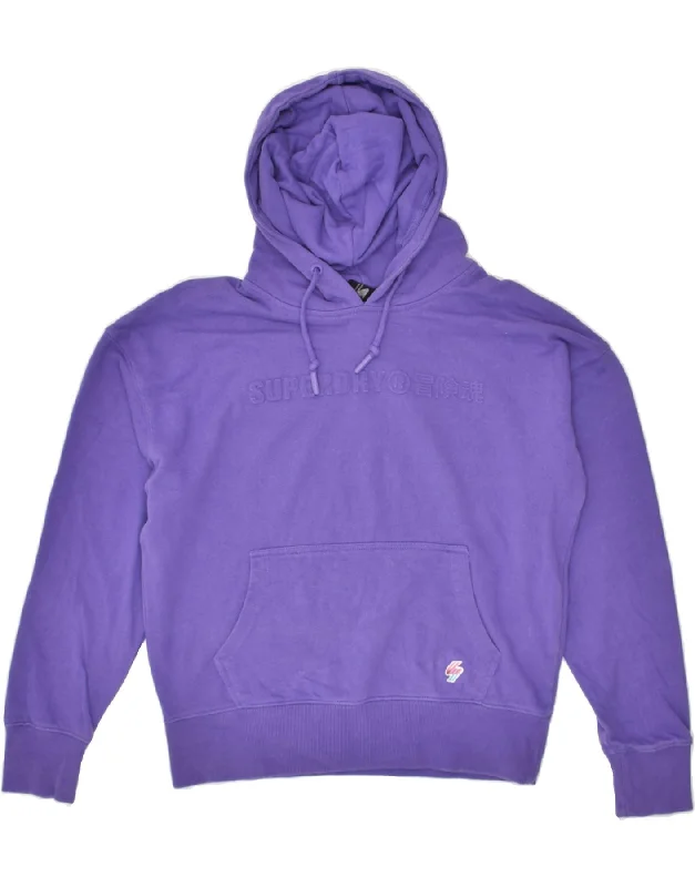 SUPERDRY Womens Graphic Hoodie Jumper UK 14 Large Purple Cotton Hoodie with Distressed Vintage Worn SUPERDRY Womens Graphic Hoodie Jumper UK 14 Large Purple Cotton Hoodie with Distressed Vintage Worn