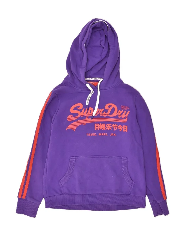 SUPERDRY Womens Graphic Hoodie Jumper UK 14 Large Purple Cotton Hoodie with Bell Sleeves Flared Feminine SUPERDRY Womens Graphic Hoodie Jumper UK 14 Large Purple Cotton Hoodie with Bell Sleeves Flared Feminine