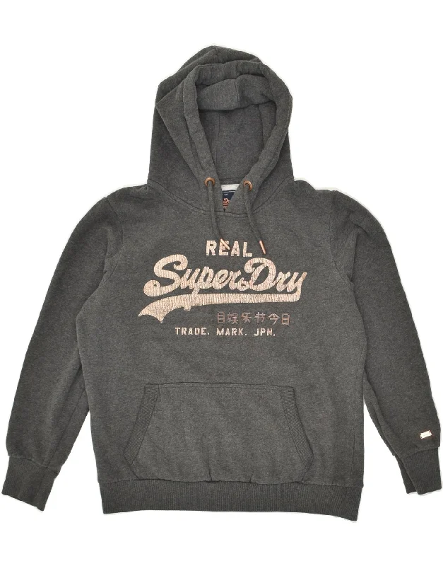 SUPERDRY Womens Graphic Hoodie Jumper UK 16 Large Grey Cotton Hoodie with Ribbed Hem Stretchable Secure SUPERDRY Womens Graphic Hoodie Jumper UK 16 Large Grey Cotton Hoodie with Ribbed Hem Stretchable Secure