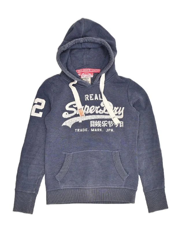 SUPERDRY Womens Graphic Hoodie Jumper UK 6 XS Navy Blue Cotton Hoodie with Thumb Holes Functional Cozy SUPERDRY Womens Graphic Hoodie Jumper UK 6 XS Navy Blue Cotton Hoodie with Thumb Holes Functional Cozy