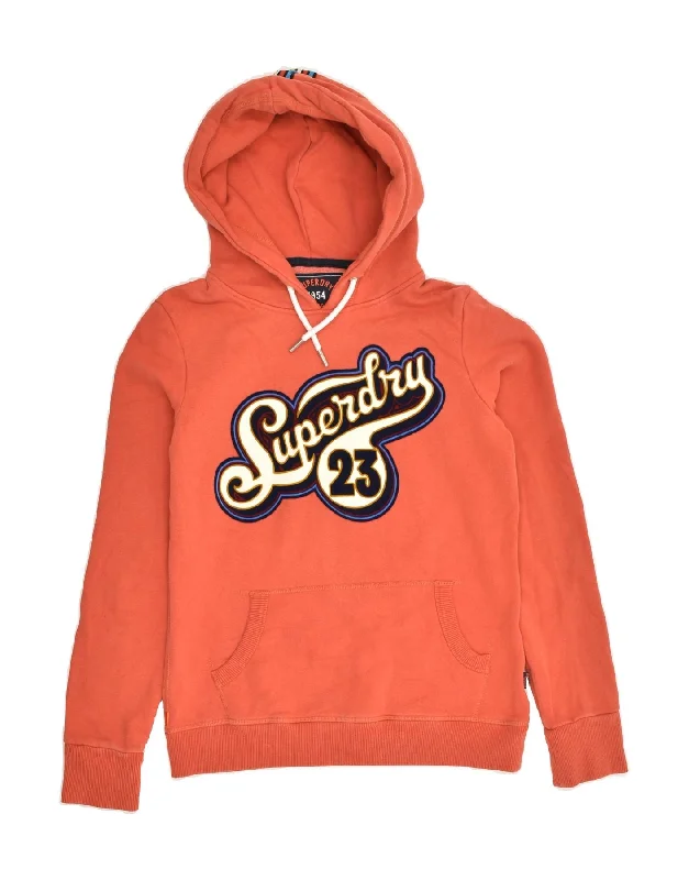 SUPERDRY Womens Graphic Hoodie Jumper UK 8 Small Orange Cotton Hoodie with Patch Decorative Personalized SUPERDRY Womens Graphic Hoodie Jumper UK 8 Small Orange Cotton Hoodie with Patch Decorative Personalized