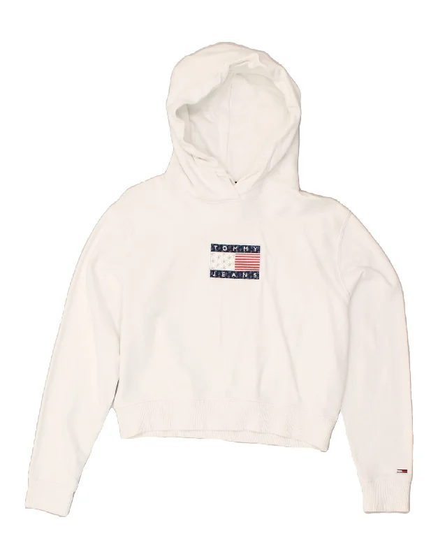 TOMMY HILFIGER Womens Crop Hoodie Jumper UK 6 XS White Cotton Hoodie with Cropped Fit Short Trendy TOMMY HILFIGER Womens Crop Hoodie Jumper UK 6 XS White Cotton Hoodie with Cropped Fit Short Trendy