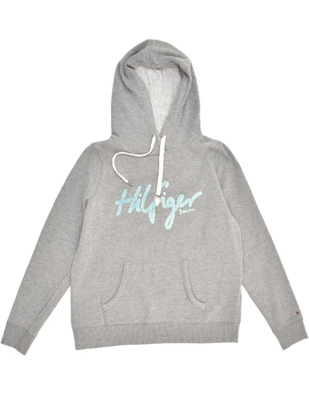 TOMMY HILFIGER Womens Graphic Hoodie Jumper UK 14 Medium Grey Cotton Hoodie with Oversized Fit Loose Comfortable TOMMY HILFIGER Womens Graphic Hoodie Jumper UK 14 Medium Grey Cotton Hoodie with Oversized Fit Loose Comfortable