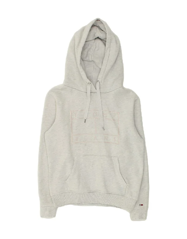 TOMMY HILFIGER Womens Graphic Hoodie Jumper UK 14 Medium Grey Cotton Hooded Sweatshirt Casual Wear Street Style TOMMY HILFIGER Womens Graphic Hoodie Jumper UK 14 Medium Grey Cotton Hooded Sweatshirt Casual Wear Street Style