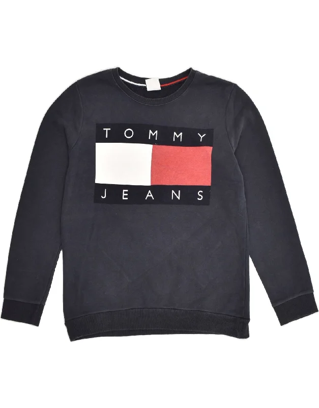 TOMMY HILFIGER Womens Graphic Sweatshirt Jumper UK 14 Medium Navy Blue Hoodie with Oversized Fit Loose Comfortable TOMMY HILFIGER Womens Graphic Sweatshirt Jumper UK 14 Medium Navy Blue Hoodie with Oversized Fit Loose Comfortable