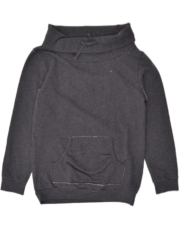 TOMMY HILFIGER Womens Roll Neck Sweatshirt Jumper UK 12 Medium Grey Cotton Hoodie with Print Artistic Unique TOMMY HILFIGER Womens Roll Neck Sweatshirt Jumper UK 12 Medium Grey Cotton Hoodie with Print Artistic Unique