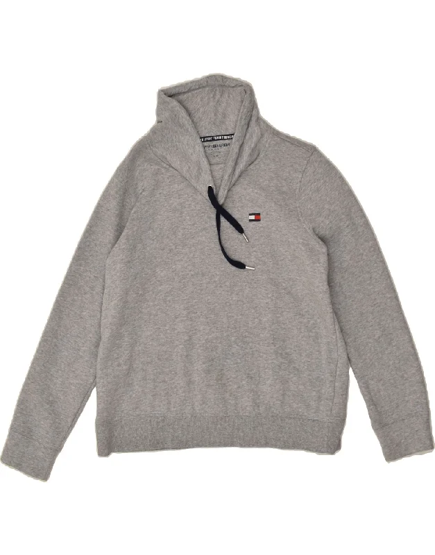TOMMY HILFIGER Womens Shawl Neck Sweatshirt Jumper UK 16 Large Grey Cotton Graphic Hoodie Design Print TOMMY HILFIGER Womens Shawl Neck Sweatshirt Jumper UK 16 Large Grey Cotton Graphic Hoodie Design Print
