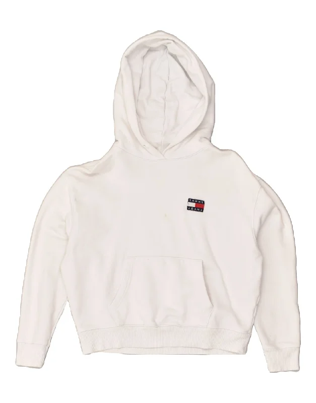 TOMMY JEANS Womens Hoodie Jumper UK 2 2XS White Cotton Hoodie with Longline Fit Extended Stylish TOMMY JEANS Womens Hoodie Jumper UK 2 2XS White Cotton Hoodie with Longline Fit Extended Stylish