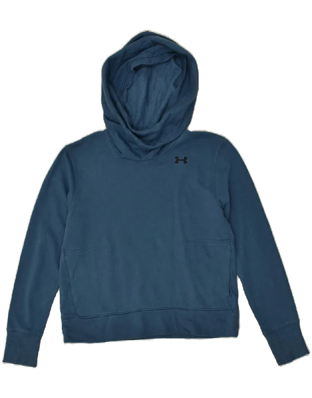 UNDER ARMOUR Womens Hoodie Jumper UK 10 Small Blue Cotton Hoodie with Belted Waist Structured Tailored UNDER ARMOUR Womens Hoodie Jumper UK 10 Small Blue Cotton Hoodie with Belted Waist Structured Tailored