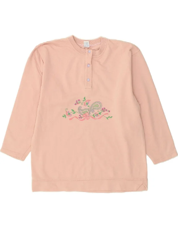 VINTAGE Womens Sweatshirt Jumper UK 14 Medium Pink Cotton Hoodie with Set-In Sleeves Structured Classic VINTAGE Womens Sweatshirt Jumper UK 14 Medium Pink Cotton Hoodie with Set-In Sleeves Structured Classic