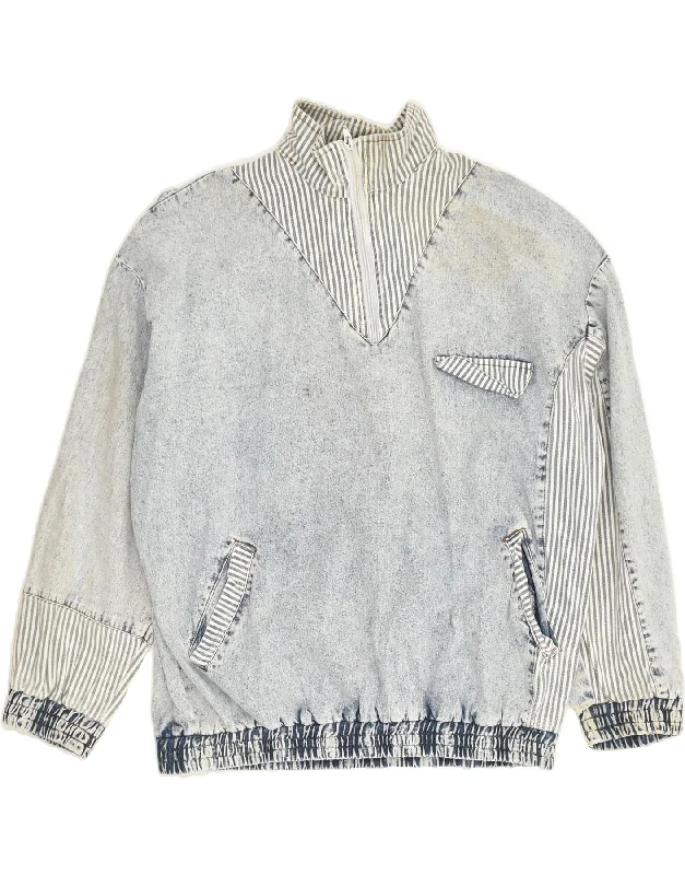 VINTAGE Womens Zip Neck Sweatshirt Jumper UK 16 Large Blue Hoodie with Applique Textured Unique VINTAGE Womens Zip Neck Sweatshirt Jumper UK 16 Large Blue Hoodie with Applique Textured Unique