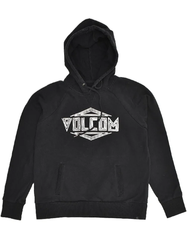 VOLCOM Womens Graphic Hoodie Jumper UK 14 Large Black Cotton Hoodie with Cropped Fit Short Trendy VOLCOM Womens Graphic Hoodie Jumper UK 14 Large Black Cotton Hoodie with Cropped Fit Short Trendy